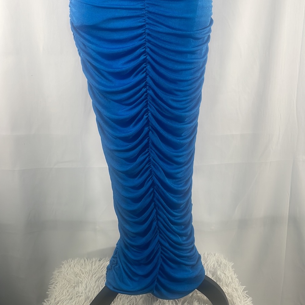 Blue ruched long maxi dress,cut out, peek a boo tube top, halter neck top - Picture 3 of 8